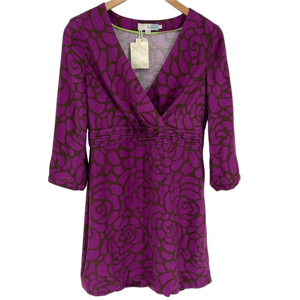 Boden Canterbury Tunic Dress Mini Faux Wrap‎ V-Neck Purple Women US 8 Regular